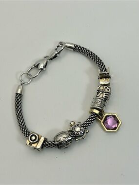 Brighton Beverly Glam Charm Bracelet Purple Charm 6 Small Spacers Silver Plated